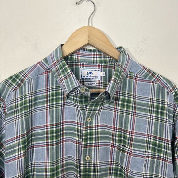 Southern Tide Green Blue Pastel Plaid Classic Fit Cotton Button Down Shirt XL - Picture 4 of 11